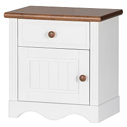 Bílý noční stolek s detaily v březovém dekoru Szynaka Meble Princessa