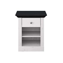 Bílý noční stolek z borovicového dřeva s černou deskou Steens Monaco