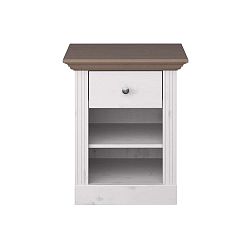 Bílý noční stolek z borovicového dřeva s hnědou deskou Steens Monaco