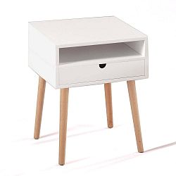 Bílý noční stolek z dubového dřeva se zásuvkou Tomasucci Kyra