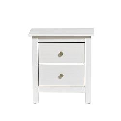 Bílý noční stolek z masivního borovicového dřeva se 2 zásuvkami Marckeric Berna