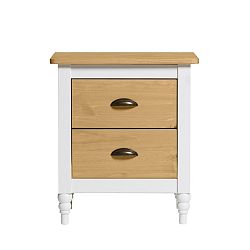Bílý noční stolek z masivního borovicového dřeva se 2 zásuvkami Marckeric Iryna