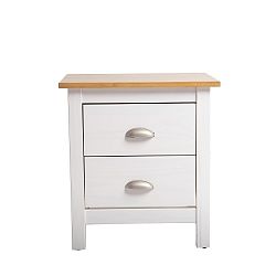 Bílý noční stolek z masivního borovicového dřeva se 2 zásuvkami Marckeric Jade