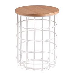 Bílý odkládací stolek s deskou v dekoru dubového dřeva sømcasa Elmo