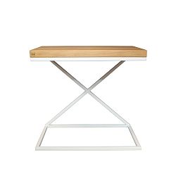 Bílý odkládací stolek s deskou z dubového dřeva Take Me HOME, 50 x 30 cm