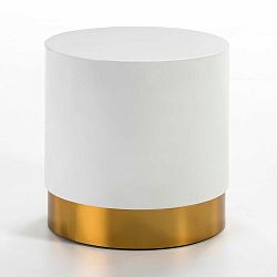 Bílý odkládací stolek s detailem ve zlaté barvě Thai Natura, ⌀ 46 cm