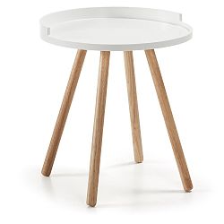 Bílý odkládací stolek s dřevěným podnožím La Forma Bruk