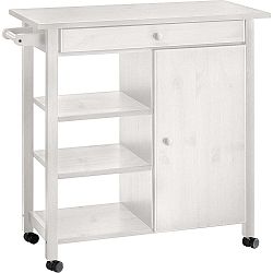 Bílý pojízdný kuchyňský regál z borovicového dřeva Støraa Arizona