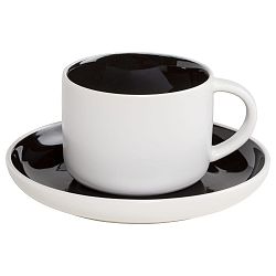 Bílý porcelánový šálek s podšálkem s černým vnitřkem Maxwell & Williams Tint, 240 ml