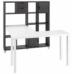 Bílý pracovní stůl s černou knihovnou Støraa Kiera