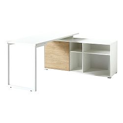 Bílý pracovní stůl s detaily v dekoru dubového dřeva Germania Paseo