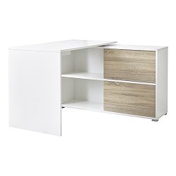 Bílý pracovní stůl s odkládacím stolkem s posuvnými dvířky Germania Slide