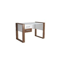 Bílý pracovní stůl s tmavě hnědými detaily Farley, šířka 111 cm