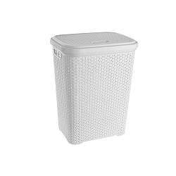 Bílý prádelní koš s víkem Orion Ratan, 44 x 33 x 56 cm