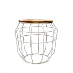 Bílý příruční stolek s deskou z mangového dřeva LABEL51 Pixel, Ø 51 cm