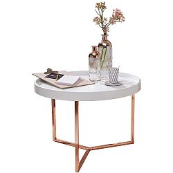 Bílý příruční stolek s nohami v měděné barvě Skyport Wohnling Eva, ⌀ 58,5 cm