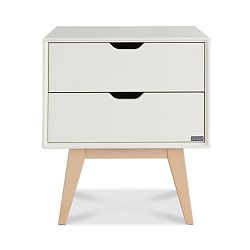 Bílý ručně vyráběný noční stolek se 2 zásuvkami z masivního březového dřeva Kiteen Kolo