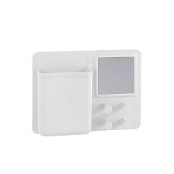 Bílý silikonový nástěnný organizér s háčky a zrcátkem Wenko Ampio