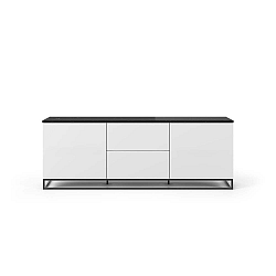 Bílý televizní stolek s tmavou deskou v mramorovém dekoru s černými nohami TemaHome Join, 180 x 65 cm