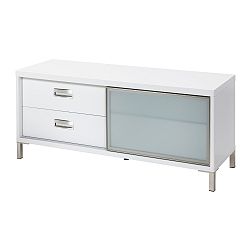 Bílý televizní stolek se dvěma šuplíky Folke Satyr, délka 116 cm