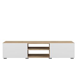 Bílý TV stolek s deskou v dekoru bukového dřeva Symbiosis Podium