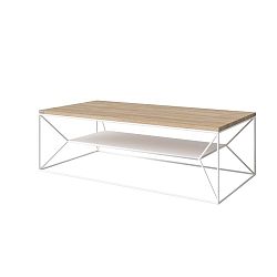 Bílý TV stolek s deskou z dubového dřeva Take Me HOME, 120 x 60 cm