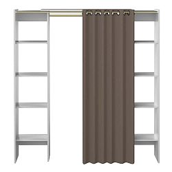 Bílý úložný systém s policemi a hnědým závěsem Symbiosis Jerry