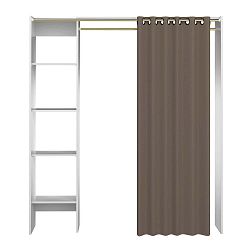 Bílý úložný systém s policemi a hnědým závěsem Symbiosis Tom