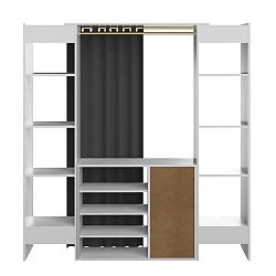 Bílý úložný systém s policemi a tmavě šedým závěsem Symbiosis Tom