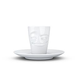 Bílý usměvavý porcelánový hrneček na espresso s podšálkem 58products, objem 80 ml