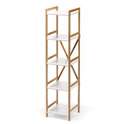 Bílý úzký pětipatrový regál s bambusovou konstrukcí loomi.design Lora