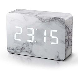 Budík v mramorovém dekoru s bílým LED displejem Gingko Brick Marble Click Clock