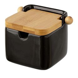 Černá kameninová dóza na sůl s bambusovým víkem Unimasa, 250 ml