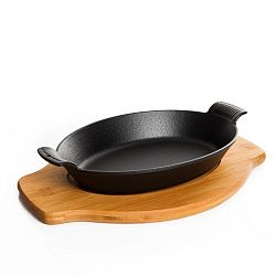 Černá litinová servírovací mísa s bambusovým prkénkem Bambum