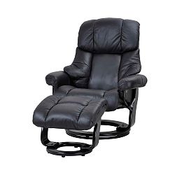 Černé polohovací kožené křeslo s podnožkou Knuds Crown