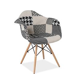 Černobílá jídelní židle s dřevěnýma nohama Signal Denis Patchwork