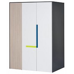 Černobílá třídvéřová skříň v borovicovém dekoru Szynaka Meble Ikar