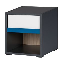 Černobílý noční stolek v borovicovém dekoru Szynaka Meble Ikar