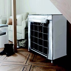 Černobílý textilní botník Compactor Shoes, 25 přihrádek