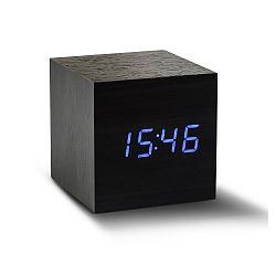 Černý budík s modrým LED displejem Gingko Cube Click Clock
