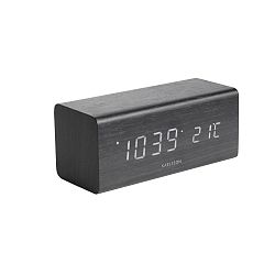 Černý budík v dřevěném dekoru Karlsson Cube, 16 x 7,2 cm