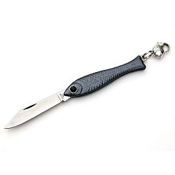 Černý český nožík rybička s černým krystalem, kroužkem a karabinkou v designu od Alexandry Dětinské