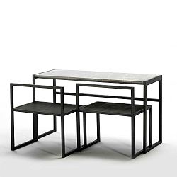 Černý jídelní stůl s mramorovou deskou a 2 židlemi Thai Natura