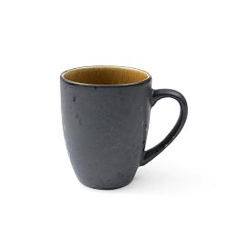 Černý kameninový hrnek s ouškem s vnitřní glazurou v okrové barvě Bitz Mensa, 300 ml