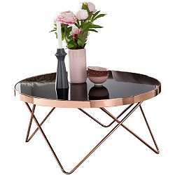 Černý konferenční stolek s konstrukcí v měděné barvě Skyport MICHELLE, ⌀ 82 cm