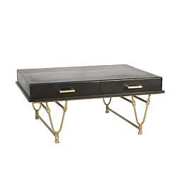 Černý konferenční stolek z mangového dřeva s detaily ve zlaté barvě Miloo Home Savoy