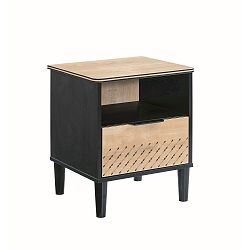 Černý noční stolek s detaily v přírodní barvě Black Nightstand