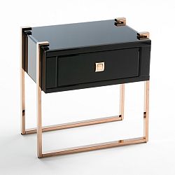 Černý noční stolek s nohami v barvě růžového zlata Thai Natura Rose
