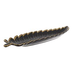 Černý porcelánový servírovací talíř InArt Golden Leafy, 47 x 13 cm