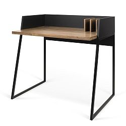 Černý pracovní stůl s detaily v dekoru ořechového dřeva TemaHome Volga